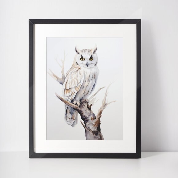 Watercolor White Owl Portrait Wall Art Illustration Print Poster Unframed - Picture 3 of 6